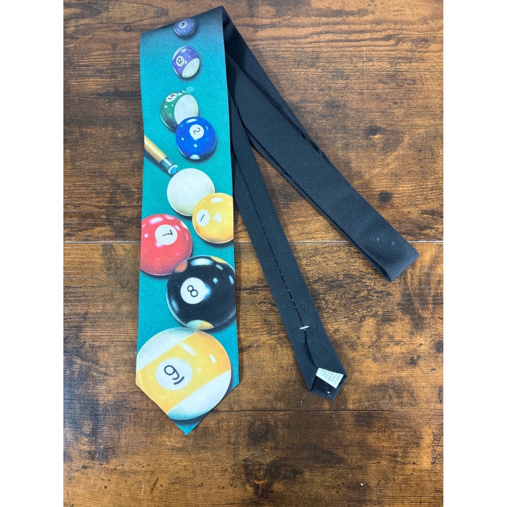Vintage Ralph Marlin Billiards Perspective Pool Ball Necktie Teal Cheryl Mautz